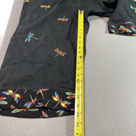 Vintage PARAPHRASE Capri Pants Linen Embroidered Beads Dragonfly Womens 14 Black - Picture 10 of 10